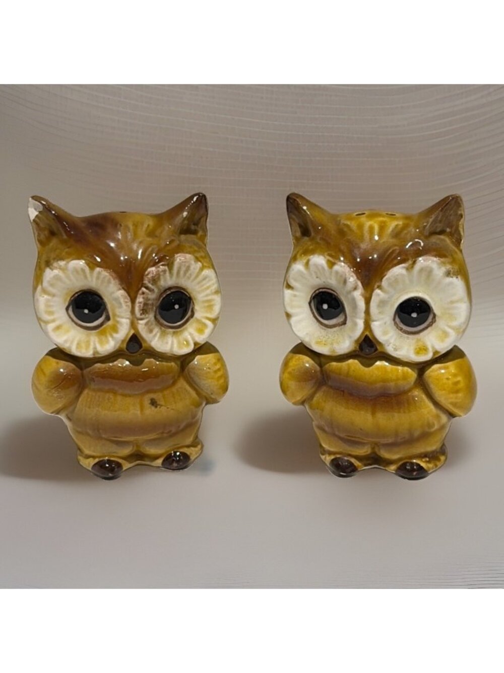 Vintage Lefton Owl Couple Salt & Pepper Shakers Mr & Mrs. Kitschy Mid Century